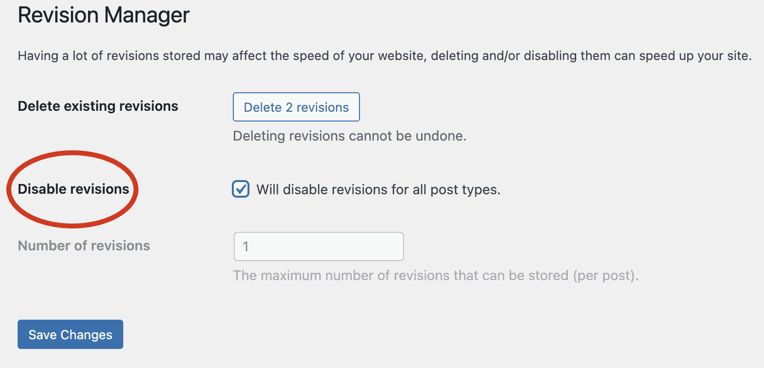 Turn off the disable revisions feature